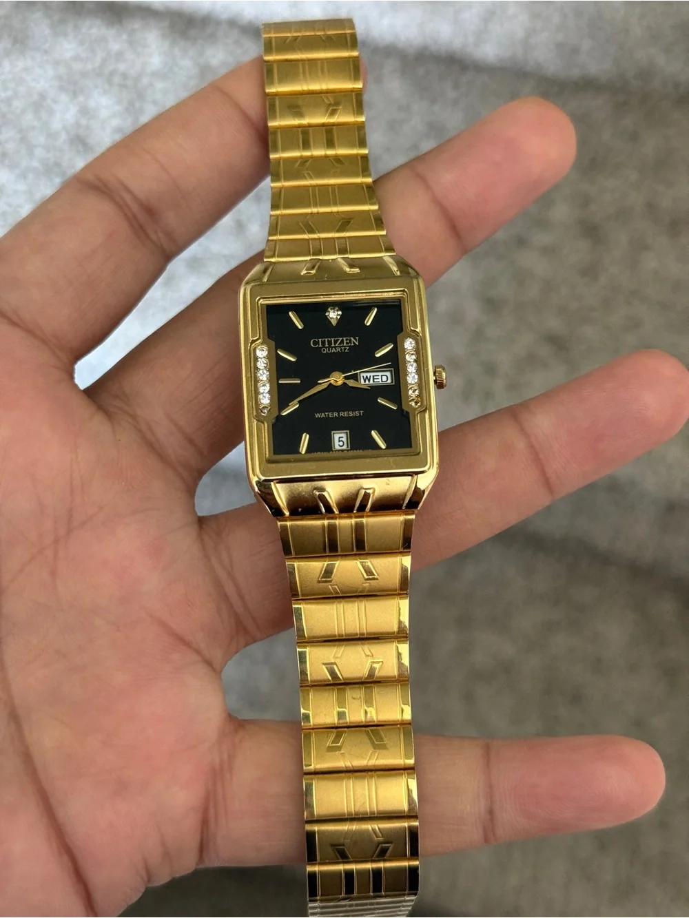 Citizen Gold-Tone Bracelet Watch with Black Dial and Crystal Accents Mens Watch